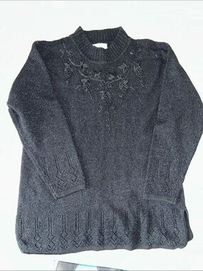 Eve Black Embroidered Crewneck Sweater